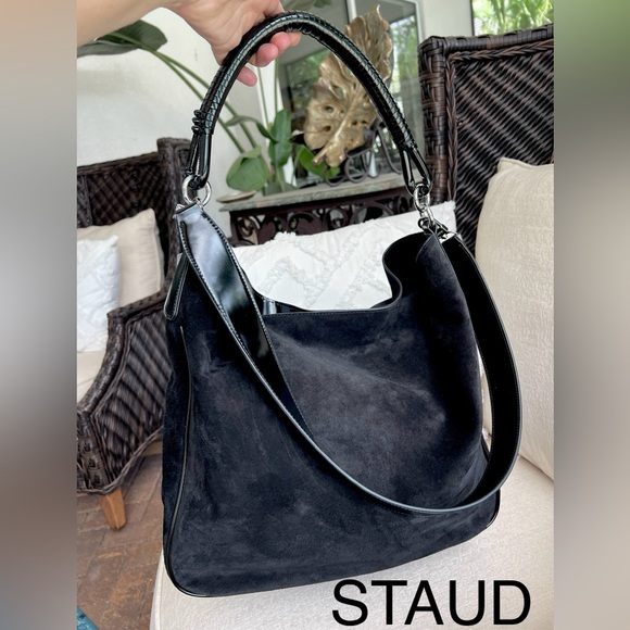 STAUD Handbags - STAUD Perry Suede Hobo Tote Bag crossbody strap black